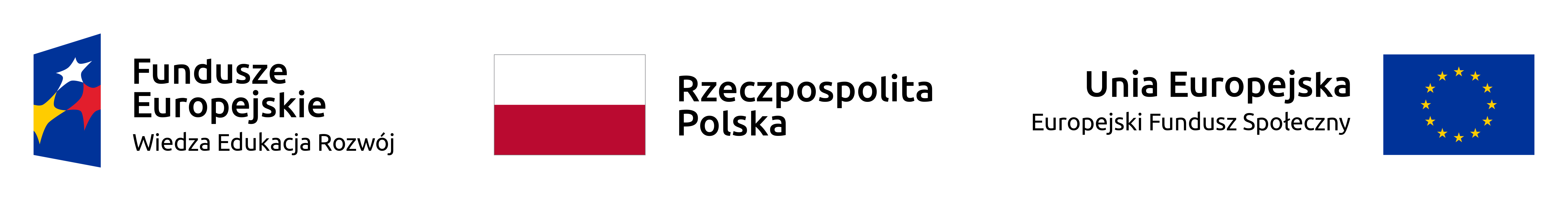 Logo Funduszy Europejskich programu Wiedza Edukacja Rozwój oraz Flagi Polski i Unii Europejskiej