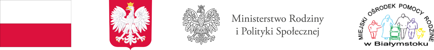 Flaga i godło Polski, logo MRiPS, logo MOPR